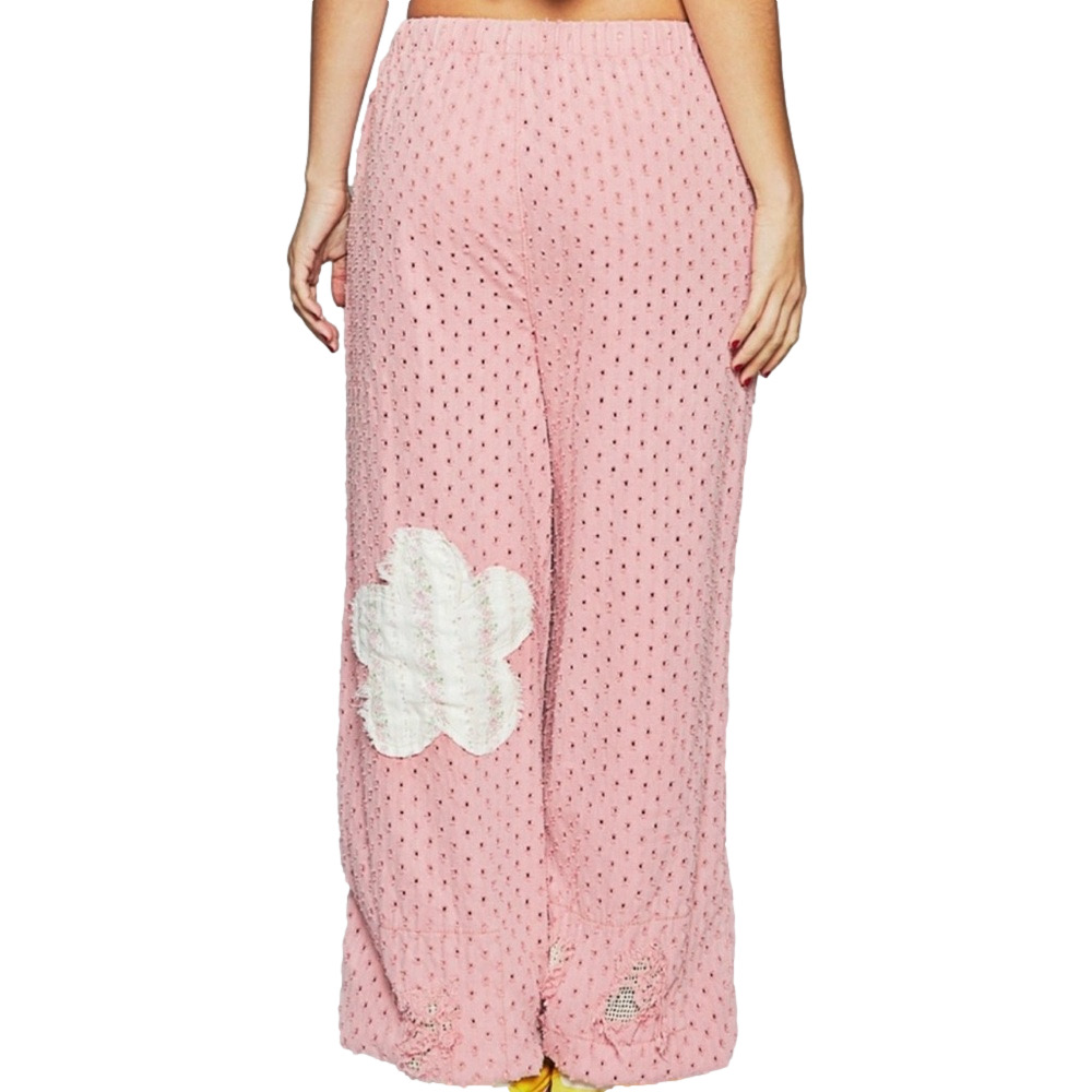 POL Pink distressed eyelet joggers with white floral patches drawstring waist - Picture 4 of 6